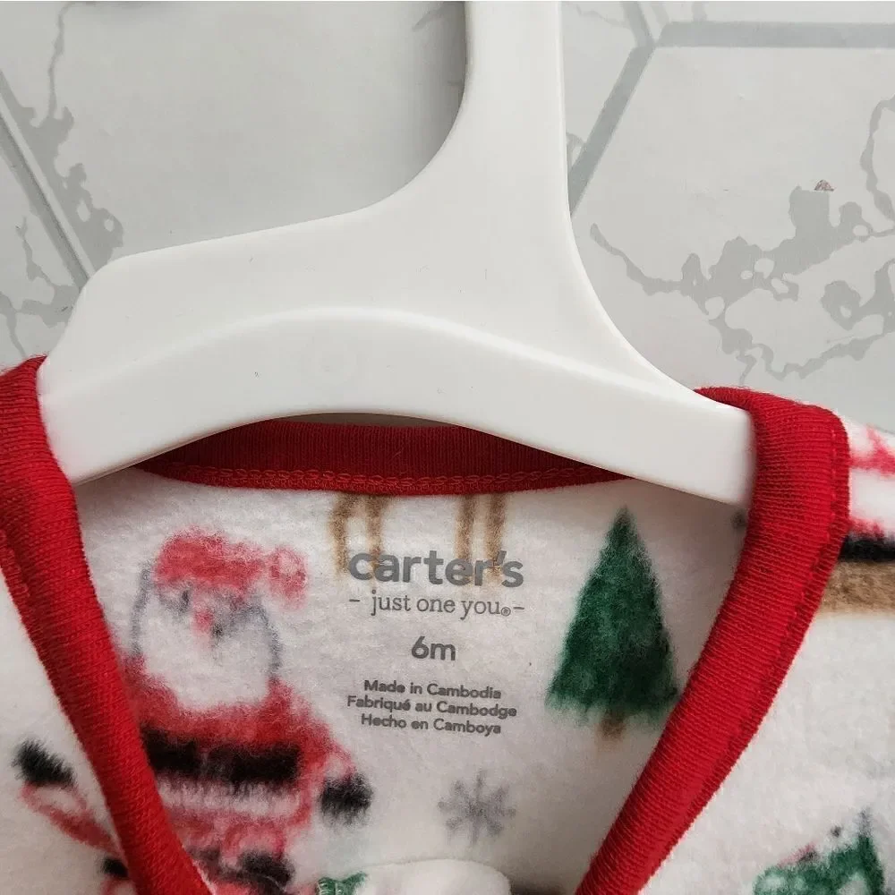 6M Carter's Just One You Baby Santa Christmas Fleece Footed Pajama - White